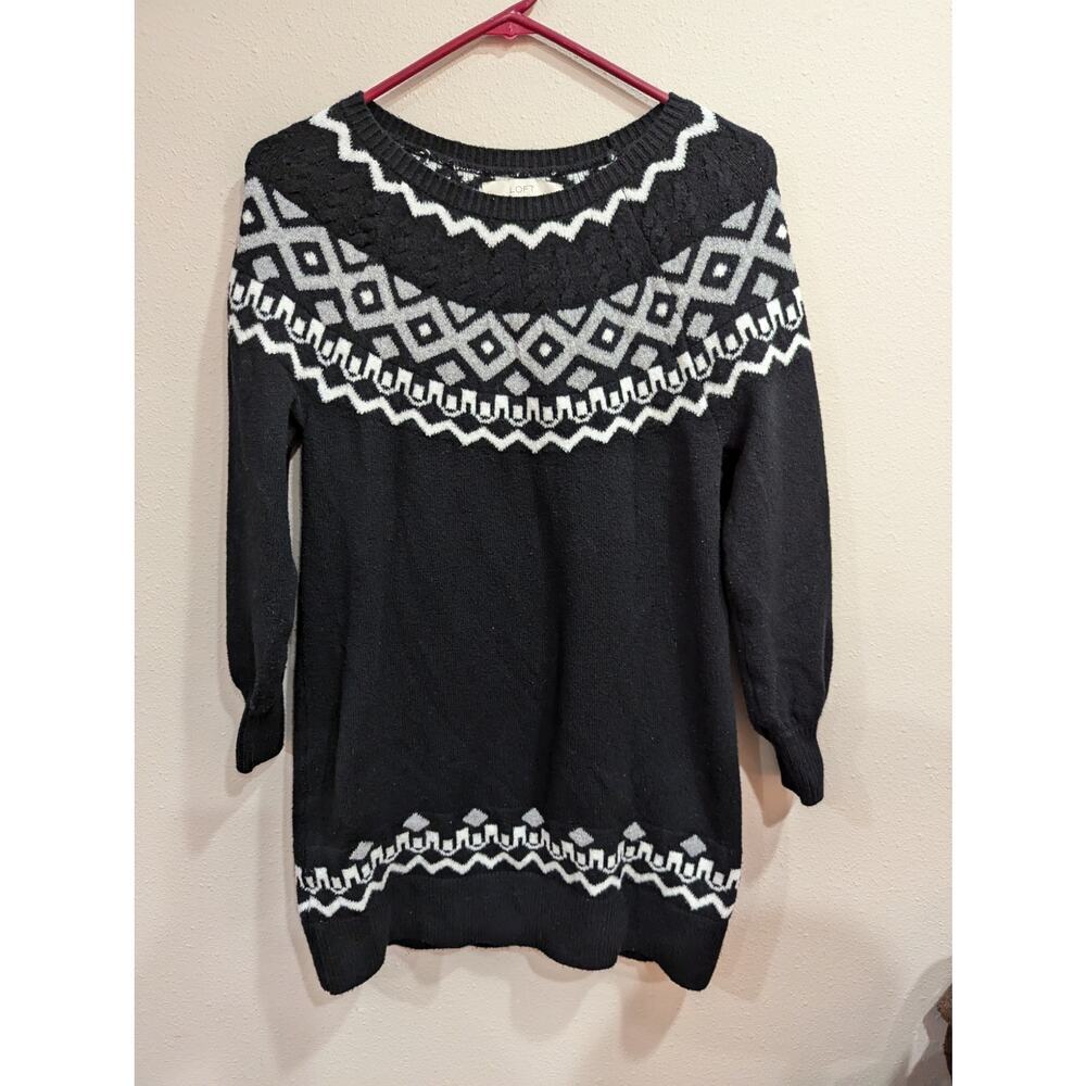 Women's black & white fair isle style sweater by Loft size Small Petite